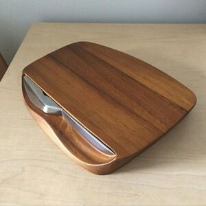 Nambe Real Solid Acacia Wood Blend Cheese Board with Knife - kitchen tools